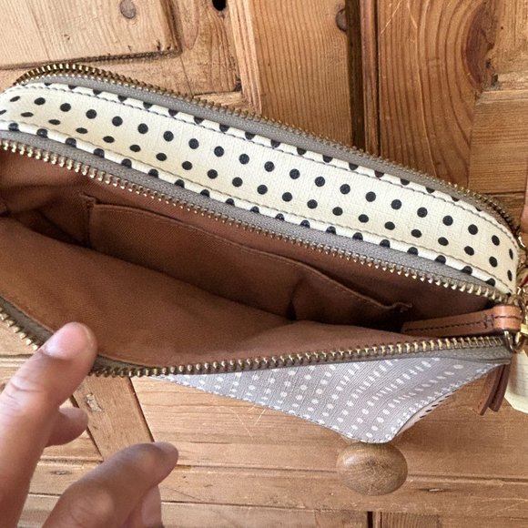 Fossil Dotted Leather Gray White Brown Crossbody Bag - Picture 5 of 12